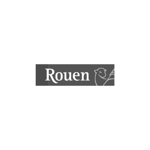 Logo officiel de la ville de Rouen, avec une typographie sobre et un symbole graphique illustrant son identité.