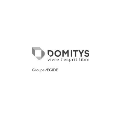 Logo de Domitys, résidences seniors du groupe ÆGIDE, avec la devise « Vivre l’esprit libre ».